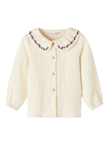 Girls Mini Cream Button Front Woven Shirt