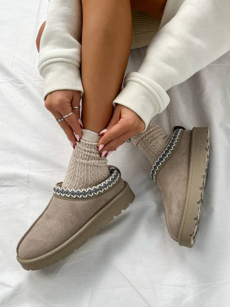 Embroidered Slip On Cosy Taz Slipper Shoe In Grey