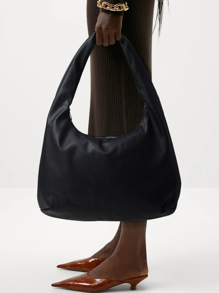 Pieces Oversized Faux Leather Slouchy Tote Bag In Black