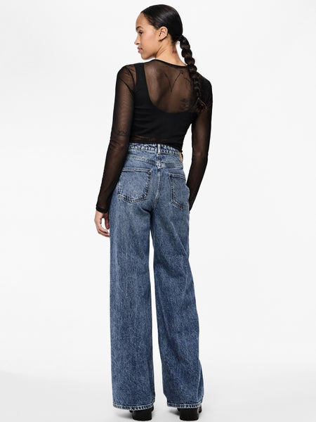 Pieces High Waist Wide Leg Medium Blue Jeans