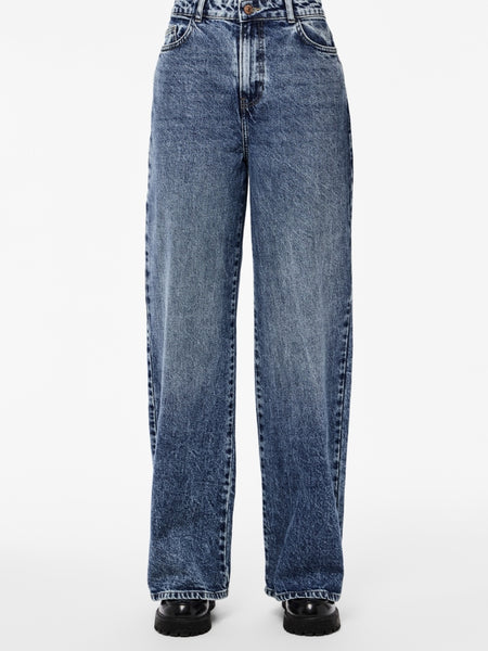 Pieces High Waist Wide Leg Medium Blue Jeans