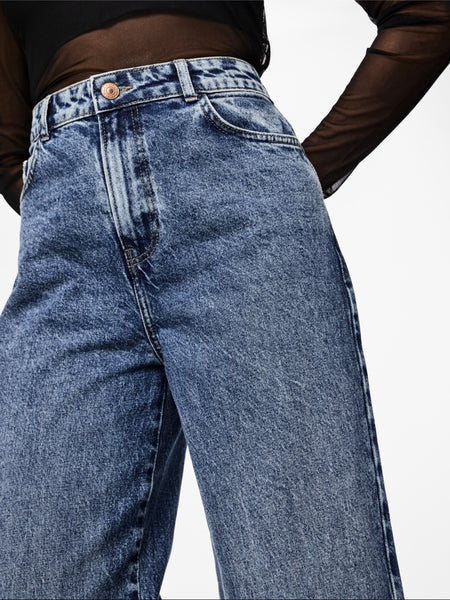 Pieces High Waist Wide Leg Medium Blue Jeans
