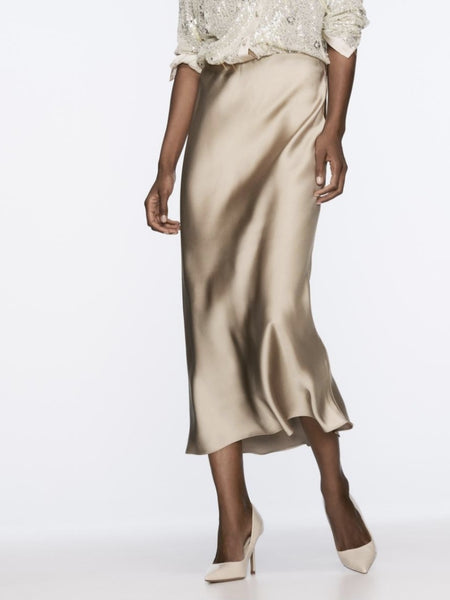 Only Satin Midi Skirt In Bronze