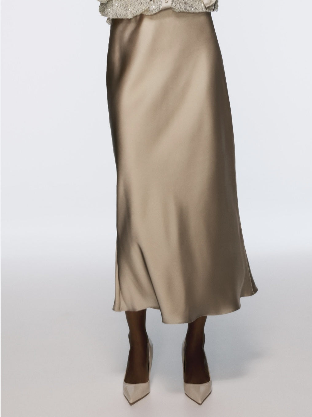 Only Satin Midi Skirt In Bronze