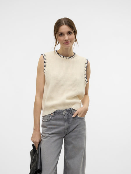 VM Navy Contrast Stitch Sleeveless Knit Tank Top