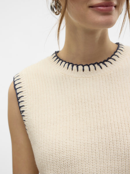 VM Navy Contrast Stitch Sleeveless Knit Tank Top