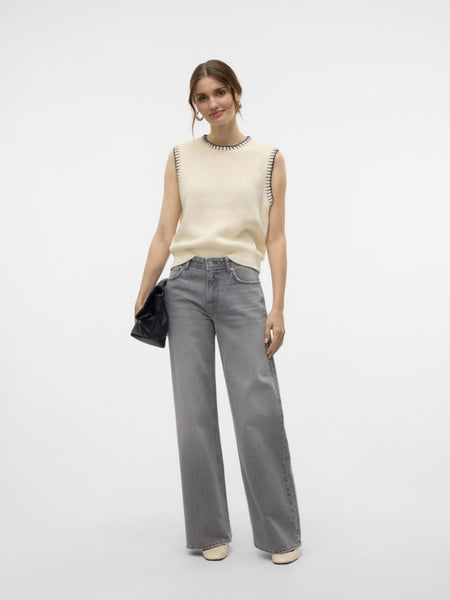 VM Navy Contrast Stitch Sleeveless Knit Tank Top