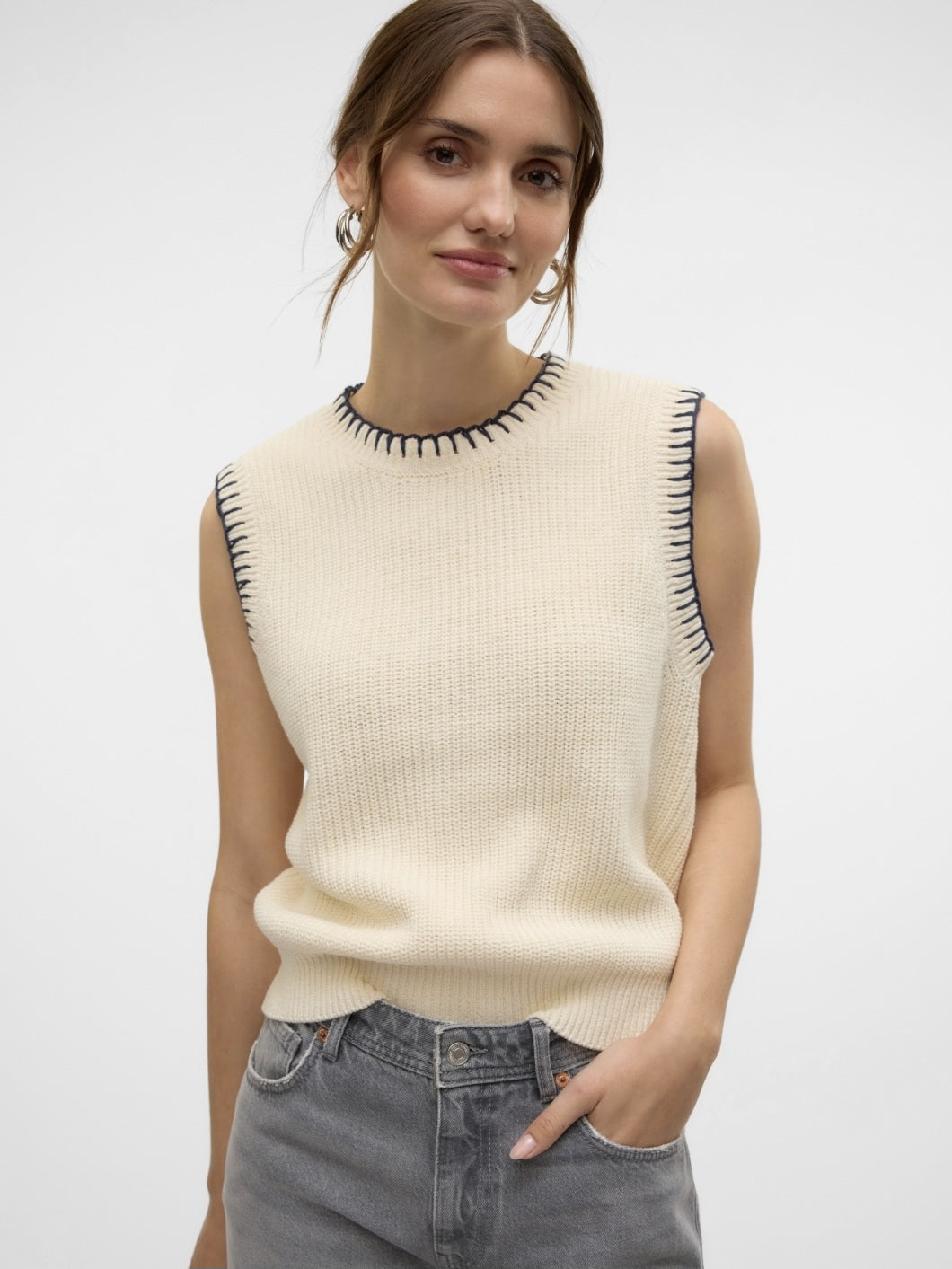 VM Navy Contrast Stitch Sleeveless Knit Tank Top