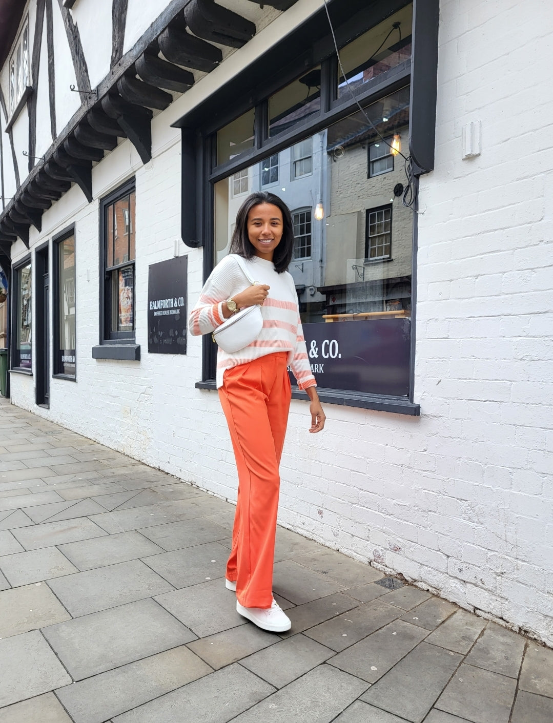 Vila High Waisted Wide Leg Trousers In Orange