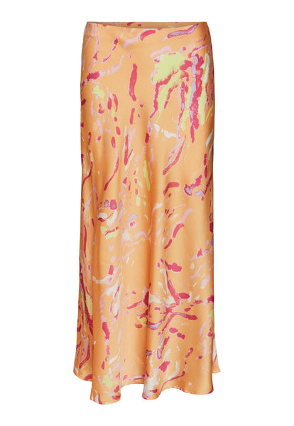 VM Orange Abstract Satin Midi Skirt