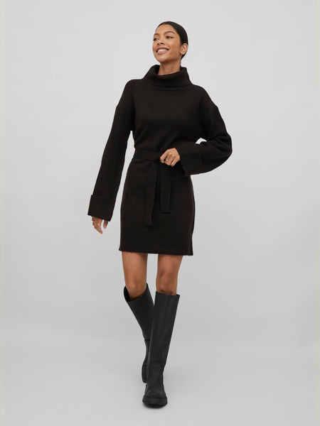 Vila Rollneck Knit Jumper Dress In Black