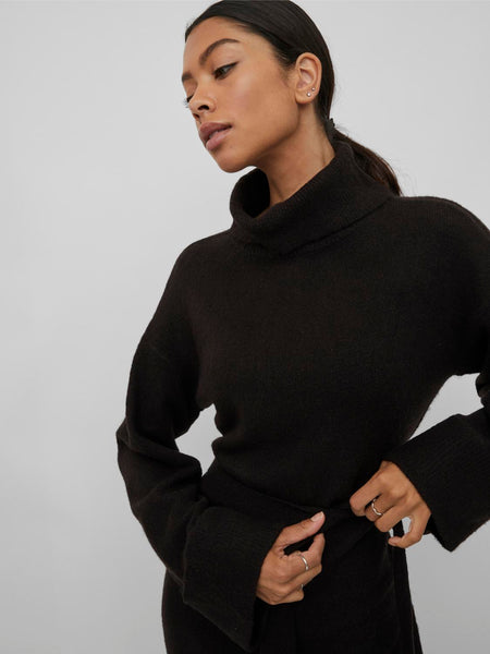 Vila Rollneck Knit Jumper Dress In Black