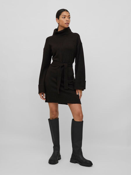 Vila Rollneck Knit Jumper Dress In Black