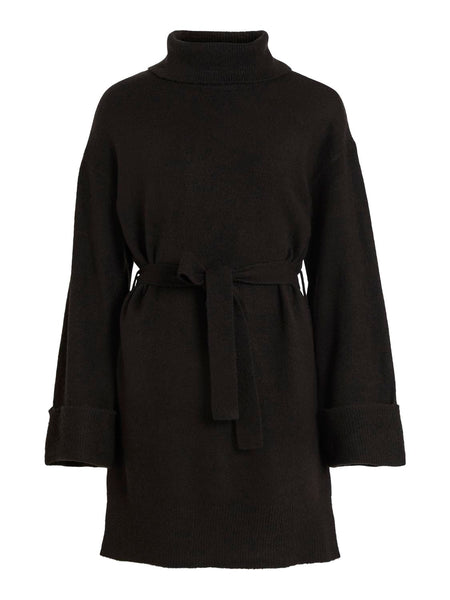 Vila Rollneck Knit Jumper Dress In Black
