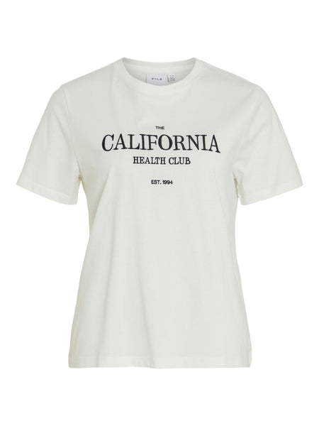 Vila Embroidered California Health Club Tshirt In Black