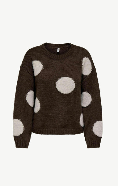 Only Polka Dot Knit Jumper In Brown