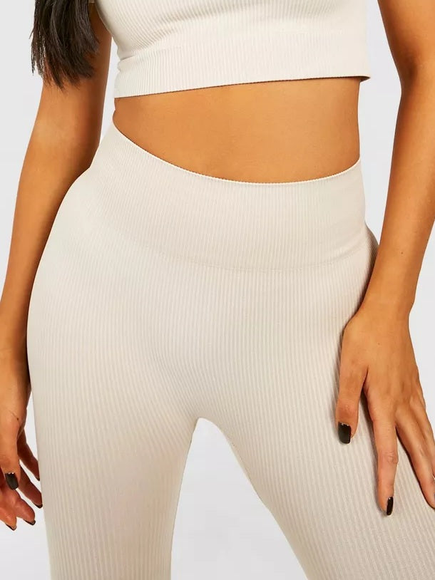 Cream ribbed leggings shop