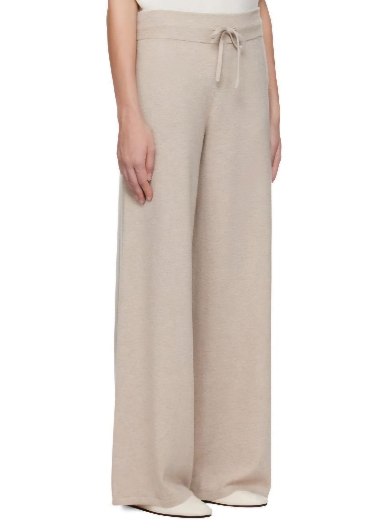 Only High Waist Wide Leg Knit Trousers In Oatmeal