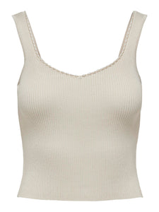 Only Sweetheart Pearl Trim Sleeveless Knit Top In Birch