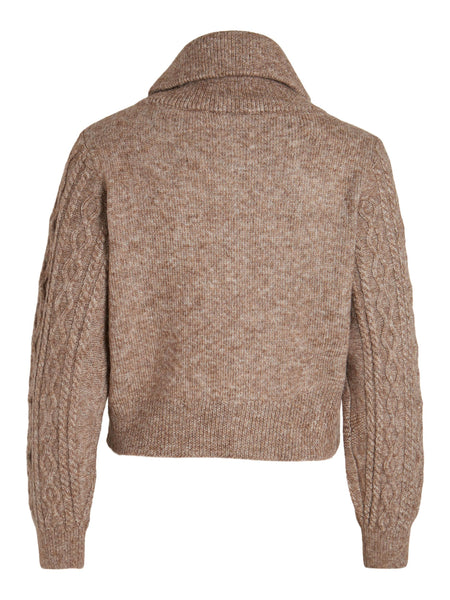 Vila Cable Knit Zip Front High Neck Cardigan