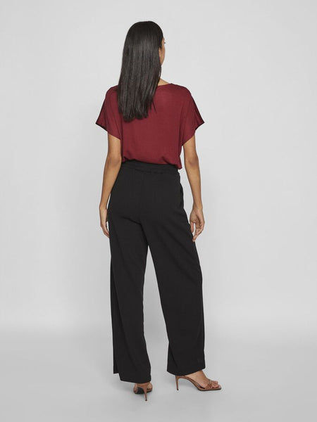 Vila High Waisted Wide Leg Seam Front Trousers In Black