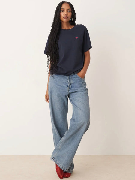 JDY Short Sleeve Heart Tshirt In Navy