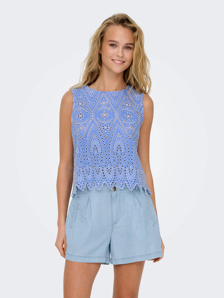 Only Blue Broderie Anglaise Sleeveless Top
