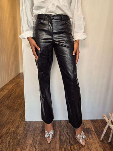 VM Croc Print Faux Leather Trousers