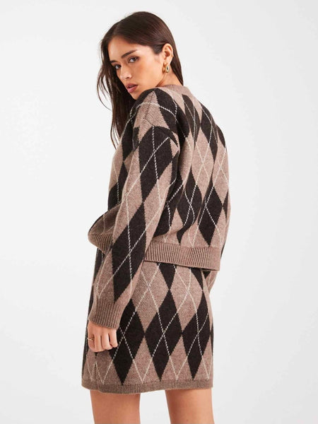 JDY High Waist Argyle Knit Mini Skirt In Brown - Part of a Co-ord Set