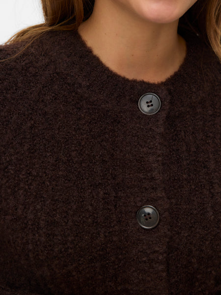 VM Button Front Chunky Knit Cardigan In Brown