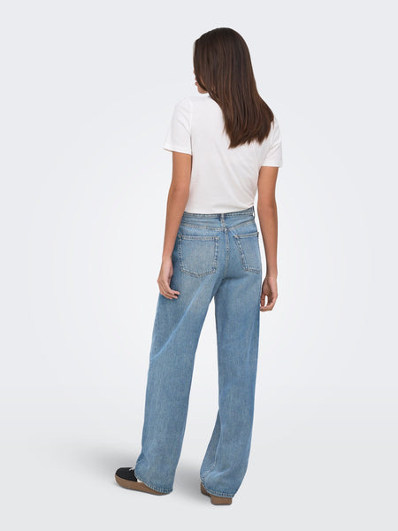 Only Toledo Mid Waist Loose Straight Leg Jeans In Mid Blue