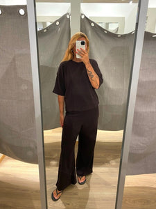 Only Plisse Wide Leg Trousers & Tshirt Co-ord Set In Coffee - Items Sold Separately