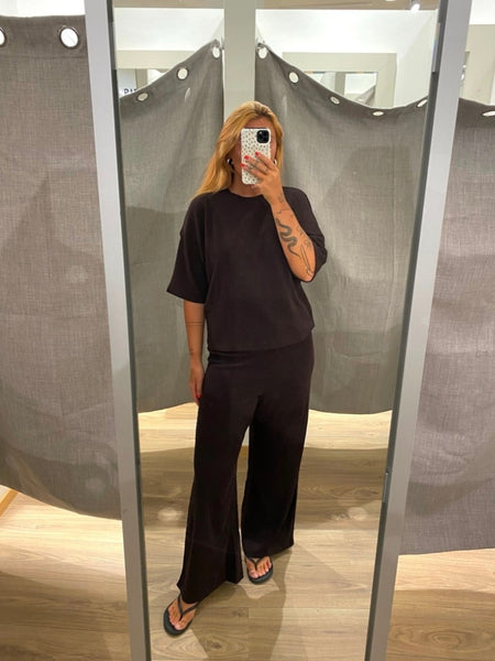 Only Plisse Wide Leg Trousers & Tshirt Co-ord Set In Coffee - Items Sold Separately