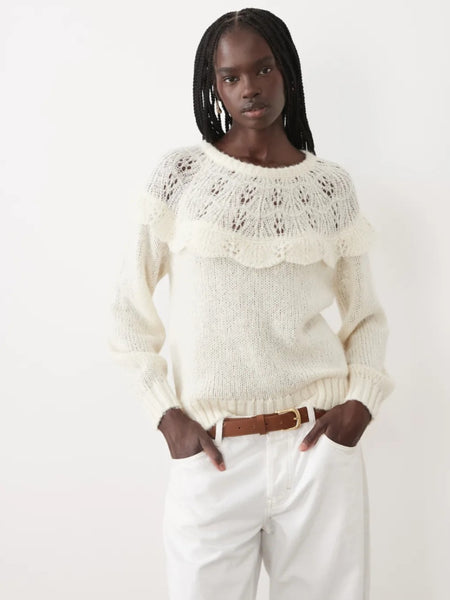 Vila Frill Detail Dropped Shoulder Knit Jumper In Cream