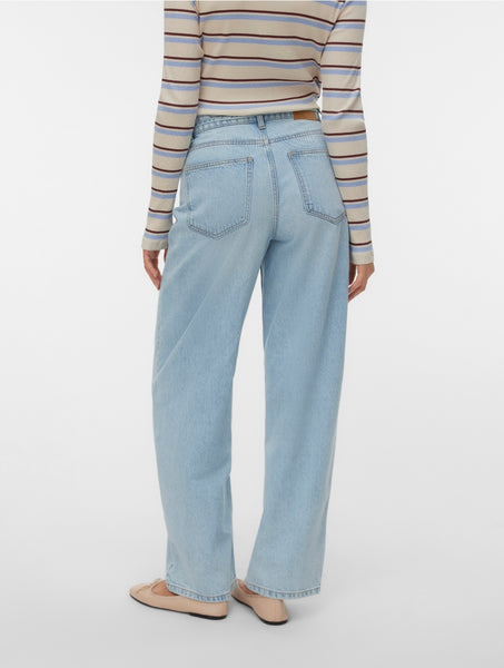 VM High Waist Barrel Jeans With Waist Tie In Light Blue
