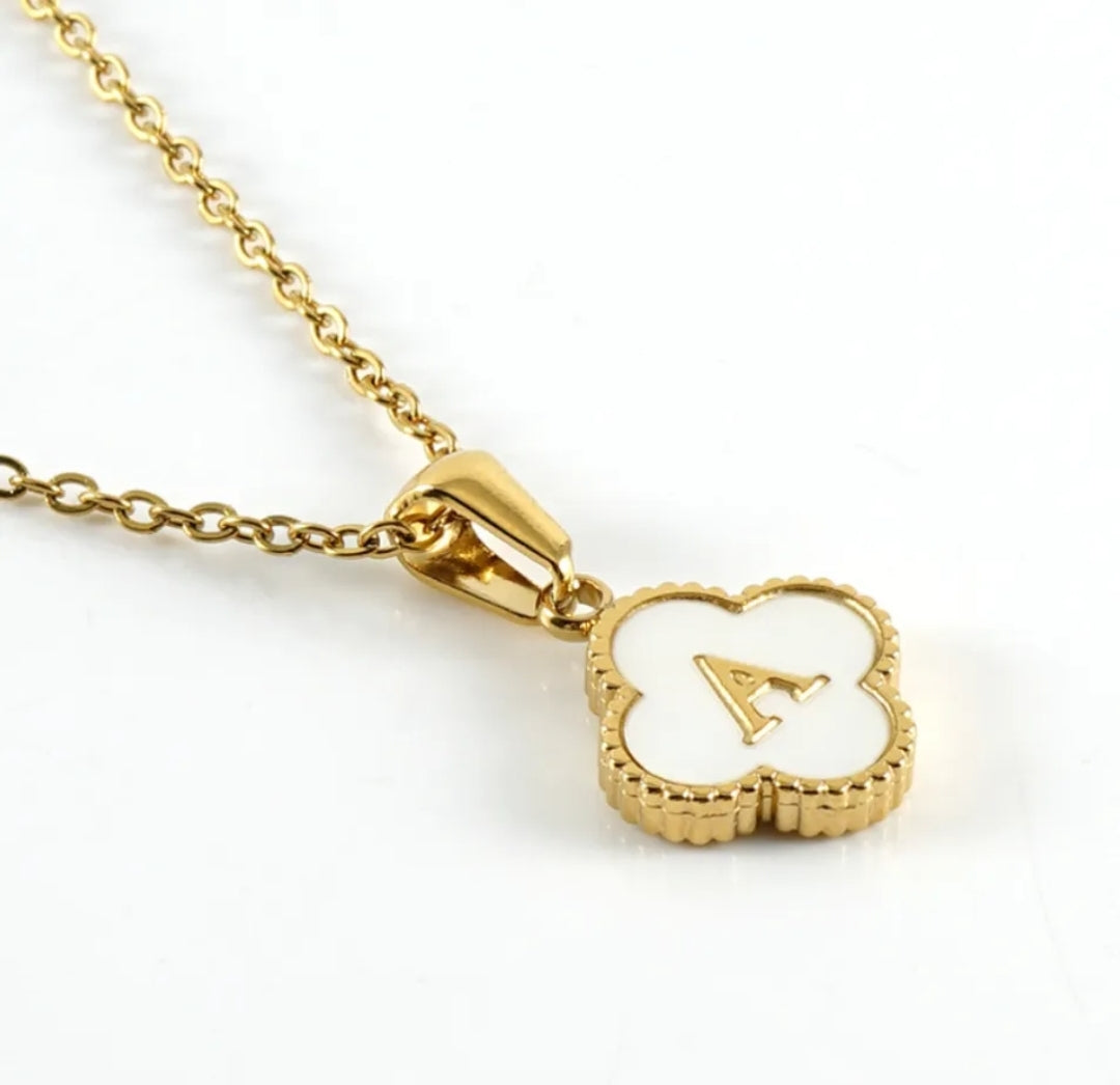 Gold Clover Initial Necklace