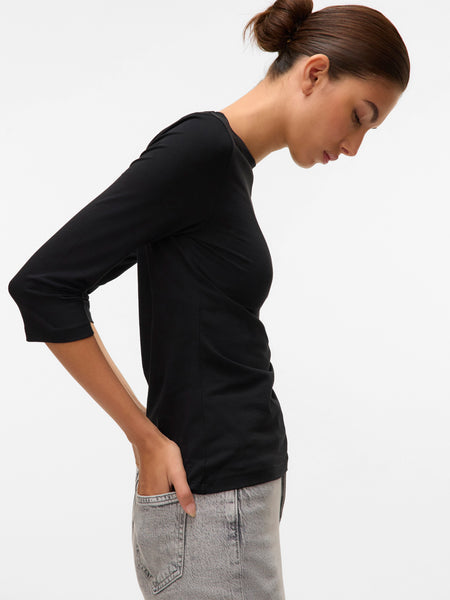 VM 3/4 Sleeve Slash Neck Top In Black