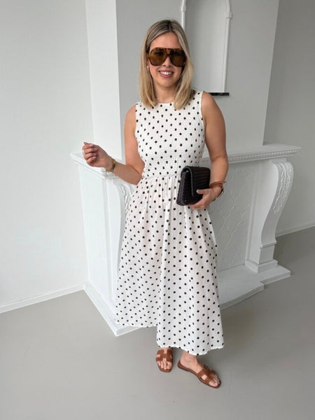 JDY Smock Midi Dress In Black & White Polkadot