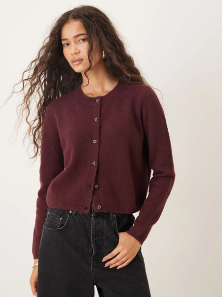 JDY Chloe Crew Neck Cardigan In Wine