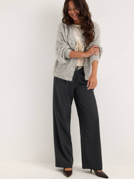 Only Lace Tie Front Long Sleeve Cardigan In Grey