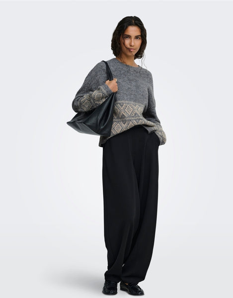JDY Fairisle Nordic Knit Jumper In Grey