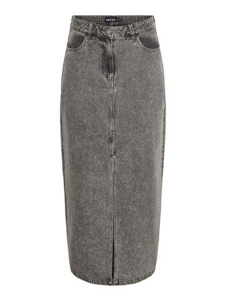 Pieces Grey Split Front Denim Maxi Skirt