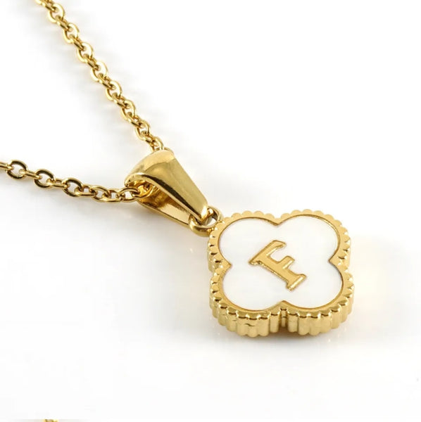 Gold Clover Initial Necklace