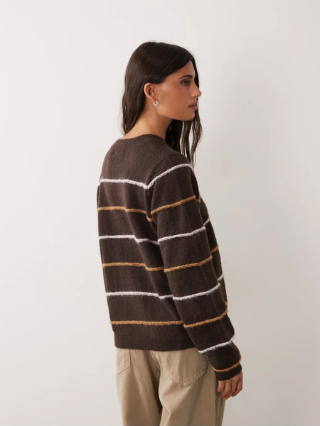 JDY Textured Stripe Knitted Jumper In Brown