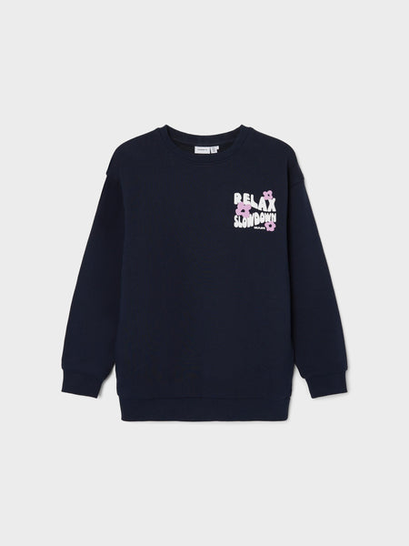 Girls Self Love Oversized Longline Sweatshirt In Navy