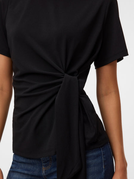 VM Short Sleeve Tie Detail Top In Black