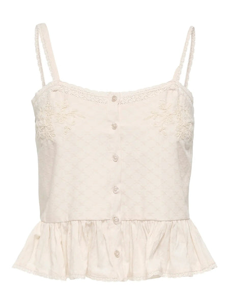 Only Embroidered Peplum Hem Button Front Top