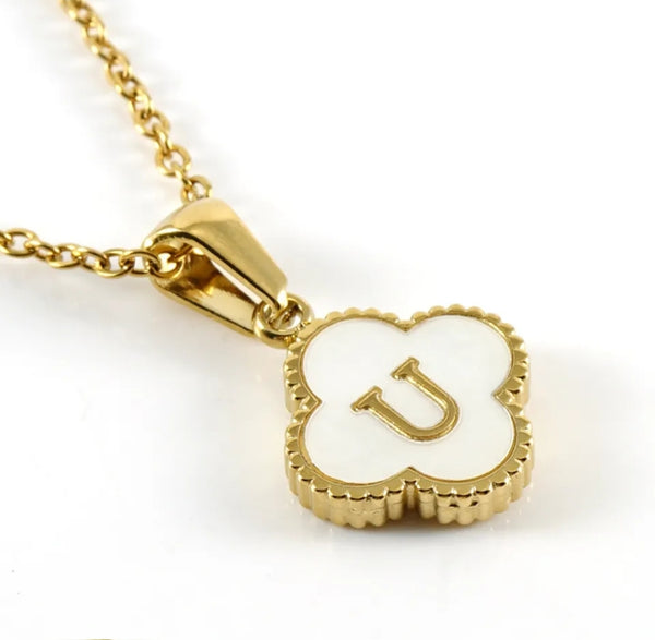 Gold Clover Initial Necklace