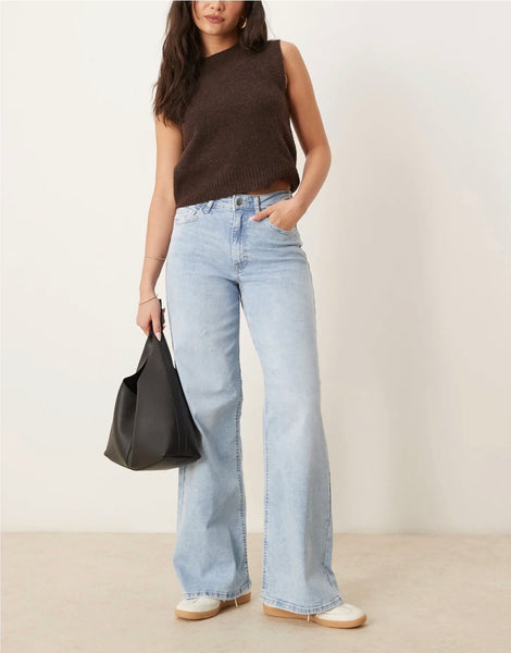 JDY High Waist Wide Leg Jeans In Light Blue