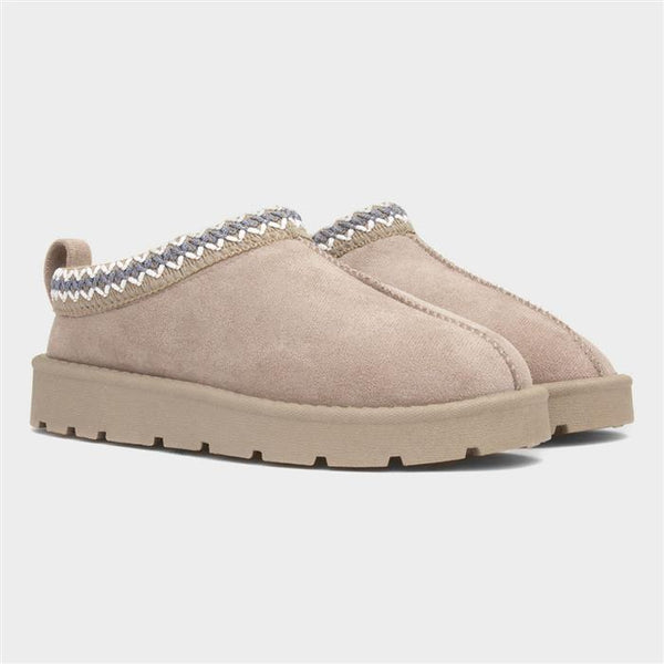 Embroidered Slip On Cosy Taz Slipper Shoe In Grey